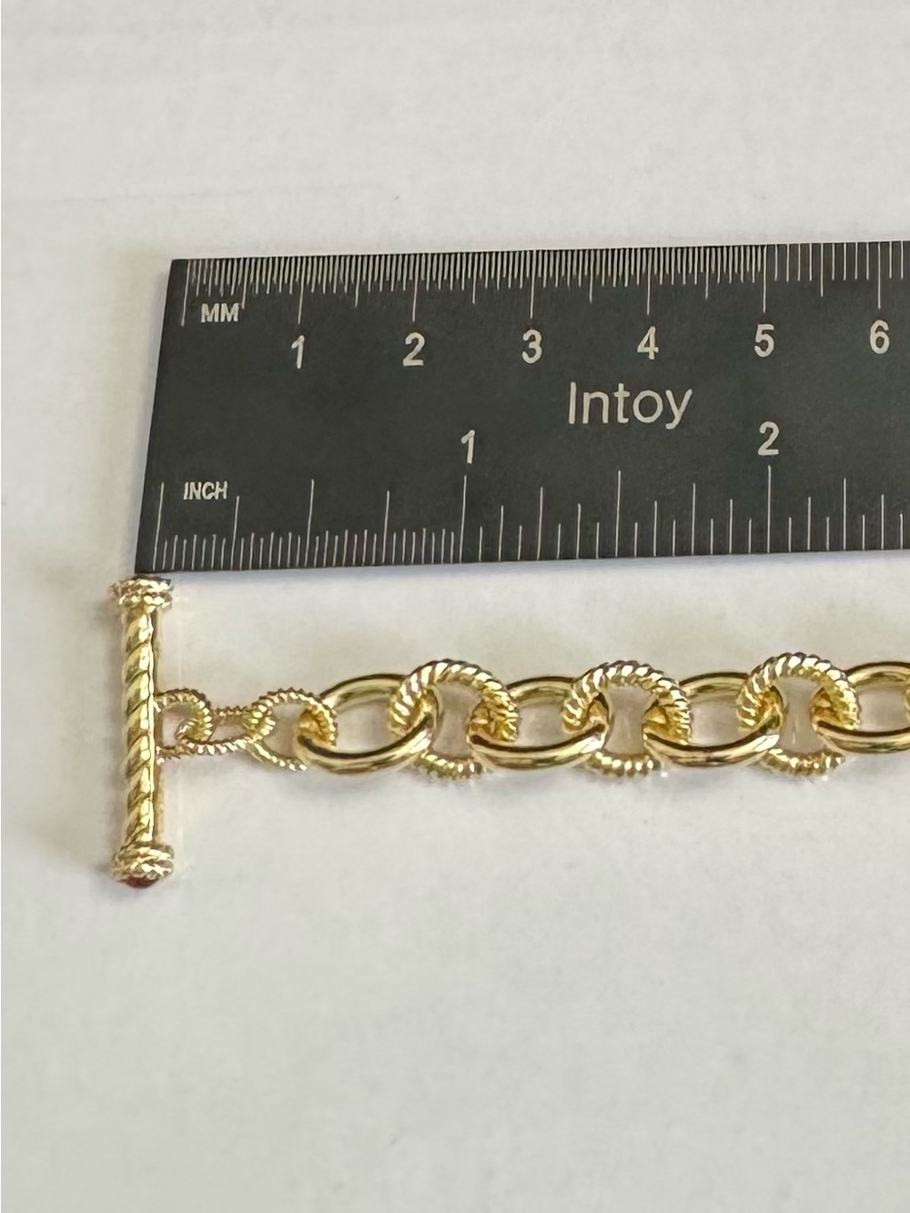 Judith Ripka SS Gold Textured Link Toggle Bracelet w/Peridot Gem Clasp - Picture 9 of 11